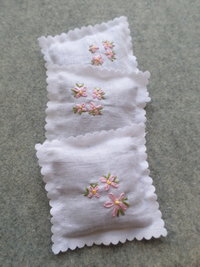 Lavender Sachet Hand Embroidered with Pink Flowers
