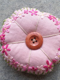 Linen Pincushion with Hand Embroidered Daisies