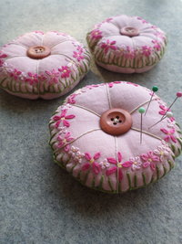 Linen Pincushion with Hand Embroidered Daisies