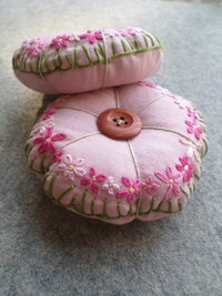 Linen Pincushion with Hand Embroidered Daisies