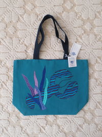 Maine Lobster & Seaweed Hand Embroidered Canvas Tote Bag - MEDIUM