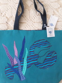Maine Lobster & Seaweed Hand Embroidered Canvas Tote Bag - MEDIUM