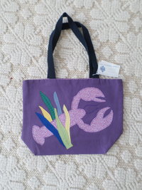 Maine Lobster & Seaweed Hand Embroidered Canvas Tote Bag - SMALL