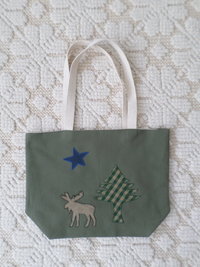 Maine Flag Moose Hand Embroidered Canvas Tote Bag - SMALL