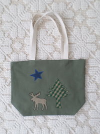 Maine Flag Moose Hand Embroidered Canvas Tote Bag - SMALL