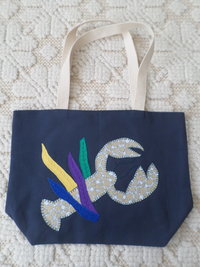 Maine Lobster & Seaweed Hand Embroidered Canvas Tote Bag - SMALL
