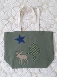 Maine Flag & Moose Hand Embroidered Canvas Tote Bag - MEDIUM