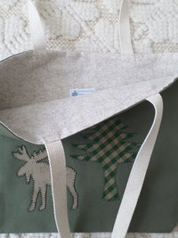Maine Flag & Moose Hand Embroidered Canvas Tote Bag - MEDIUM