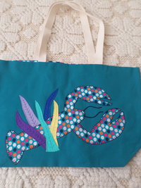 Maine Lobster & Seaweed Hand Embroidered Canvas Tote Bag - MEDIUM