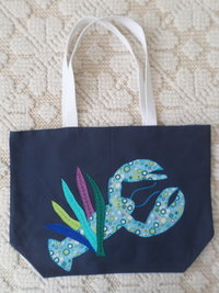 Maine Lobster & Seaweed Hand Embroidered Canvas Tote Bag - MEDIUM