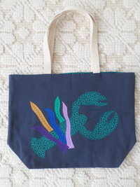Maine Lobster & Seaweed Hand Embroidered Canvas Tote Bag - MEDIUM