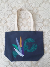 Maine Lobster & Seaweed Hand Embroidered Canvas Tote Bag - SMALL