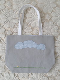 Rainy Day Hand Embroidered Canvas Tote Bag - SMALL