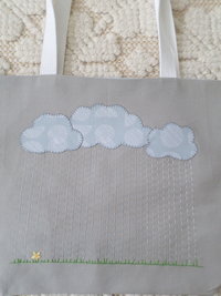 Rainy Day Hand Embroidered Canvas Tote Bag - SMALL