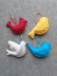 Set of 4 Bird Felt Ornaments DIY Kit 