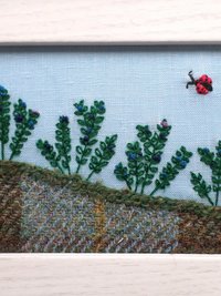Wild Maine Blueberry Barren 7" x 9" Hand-Embroidered Crewel Wall Art