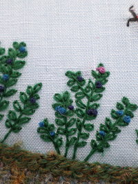 Wild Maine Blueberry Barren 7" x 9" Hand-Embroidered Crewel Wall Art