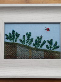 Wild Maine Blueberry Barren 7" x 9" Hand-Embroidered Crewel Wall Art
