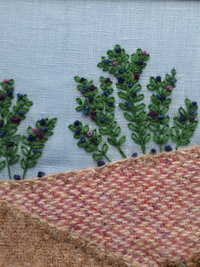 Wild Maine Blueberry Barren 11" x 13" Hand-Embroidered Crewel Wall Art
