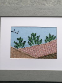 Wild Maine Blueberry Barren 11" x 13" Hand-Embroidered Crewel Wall Art