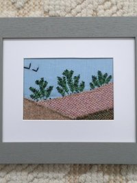 Wild Maine Blueberry Barren 11" x 13" Hand-Embroidered Crewel Wall Art