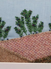 Wild Maine Blueberry Barren 11" x 13" Hand-Embroidered Crewel Wall Art