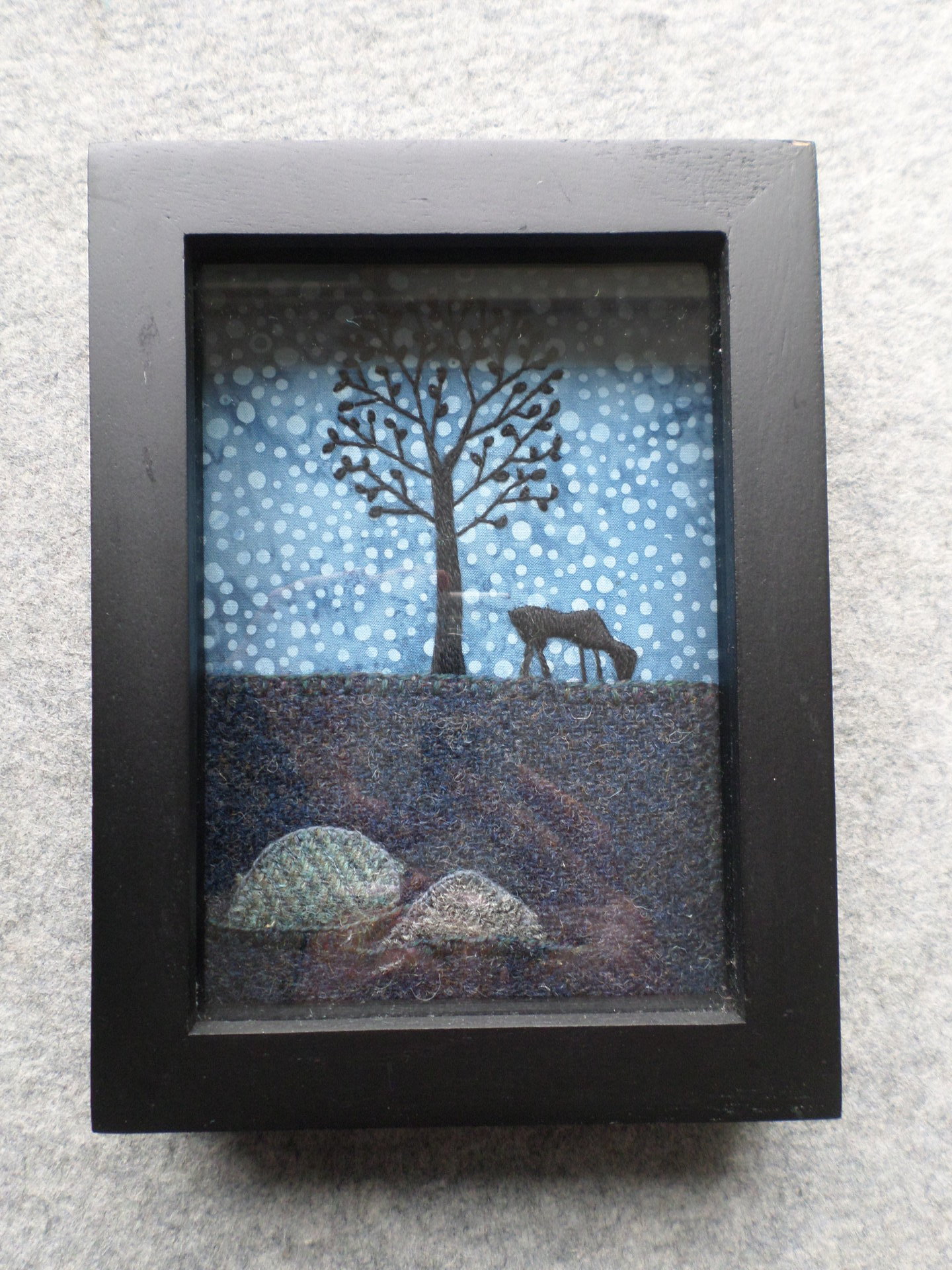 Downeast Night 6" x 8" Hand-Embroidered Crewel Wall Art