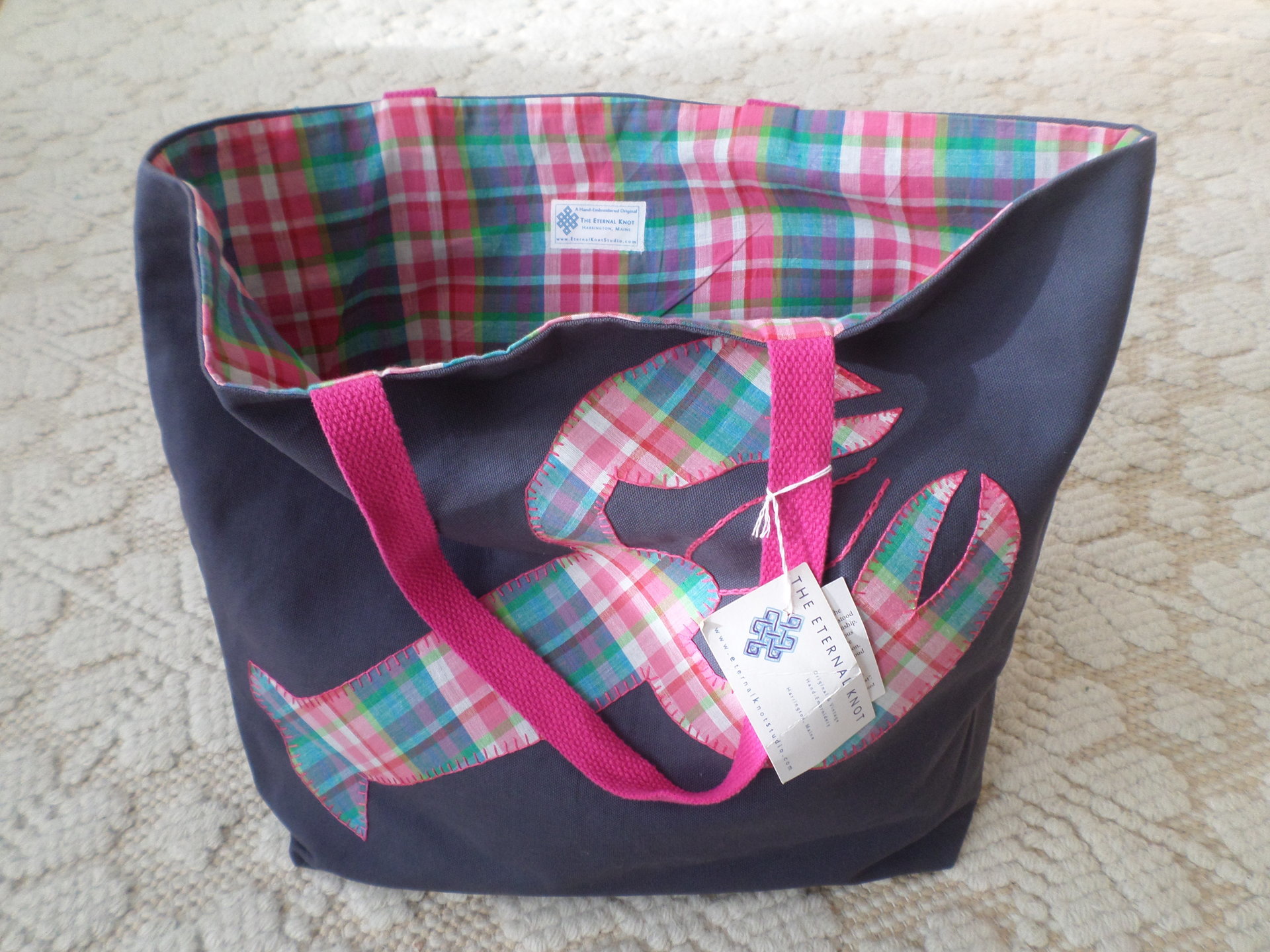 Original Maine Flag Hand Embroidered Tote Bag LARGE