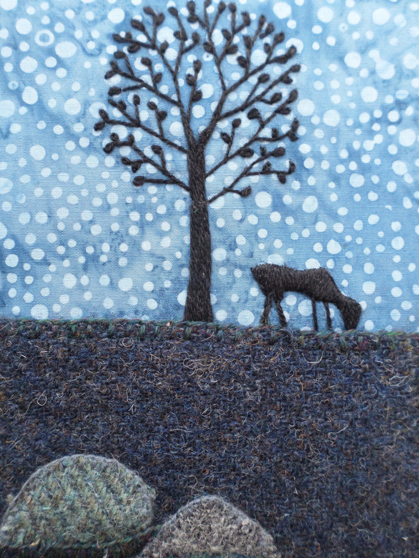 Downeast Night 6" x 8" Hand-Embroidered Crewel Wall Art