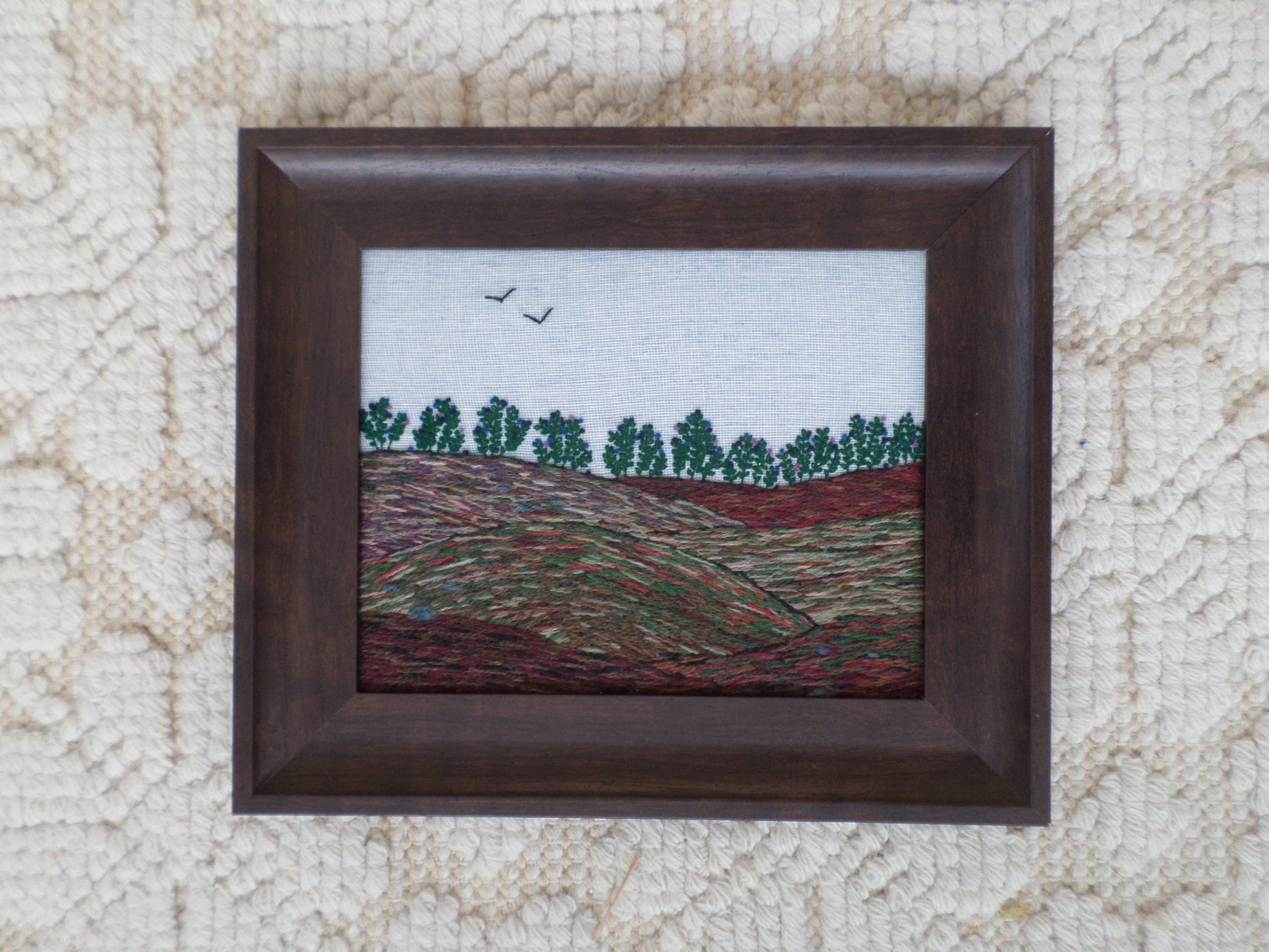 11" x 13" Wild Maine Blueberry Barren Hand-Embroidered Crewel Wall Art
