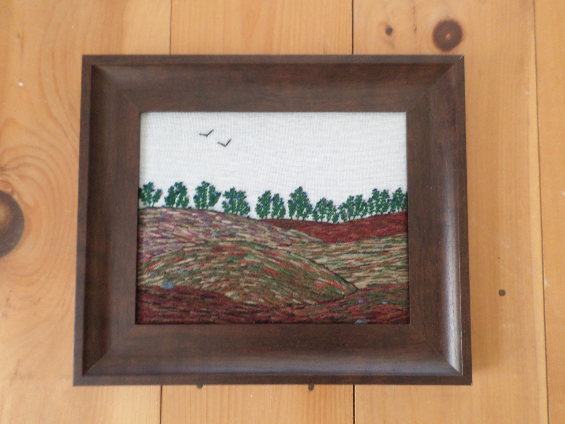 11" x 13" Wild Maine Blueberry Barren Hand-Embroidered Crewel Wall Art