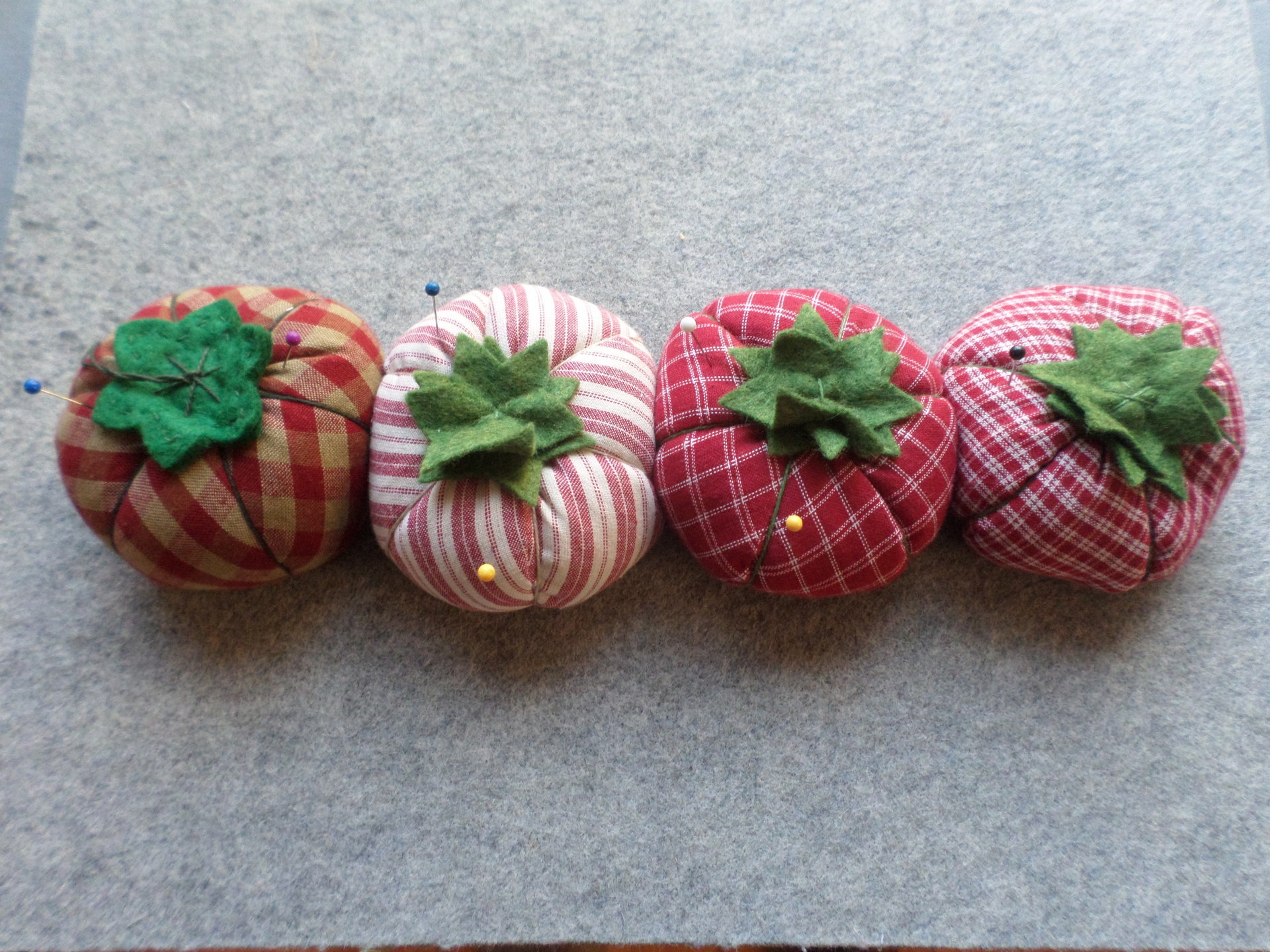 Tomato Pincushion in Red & White Homespun Cotton