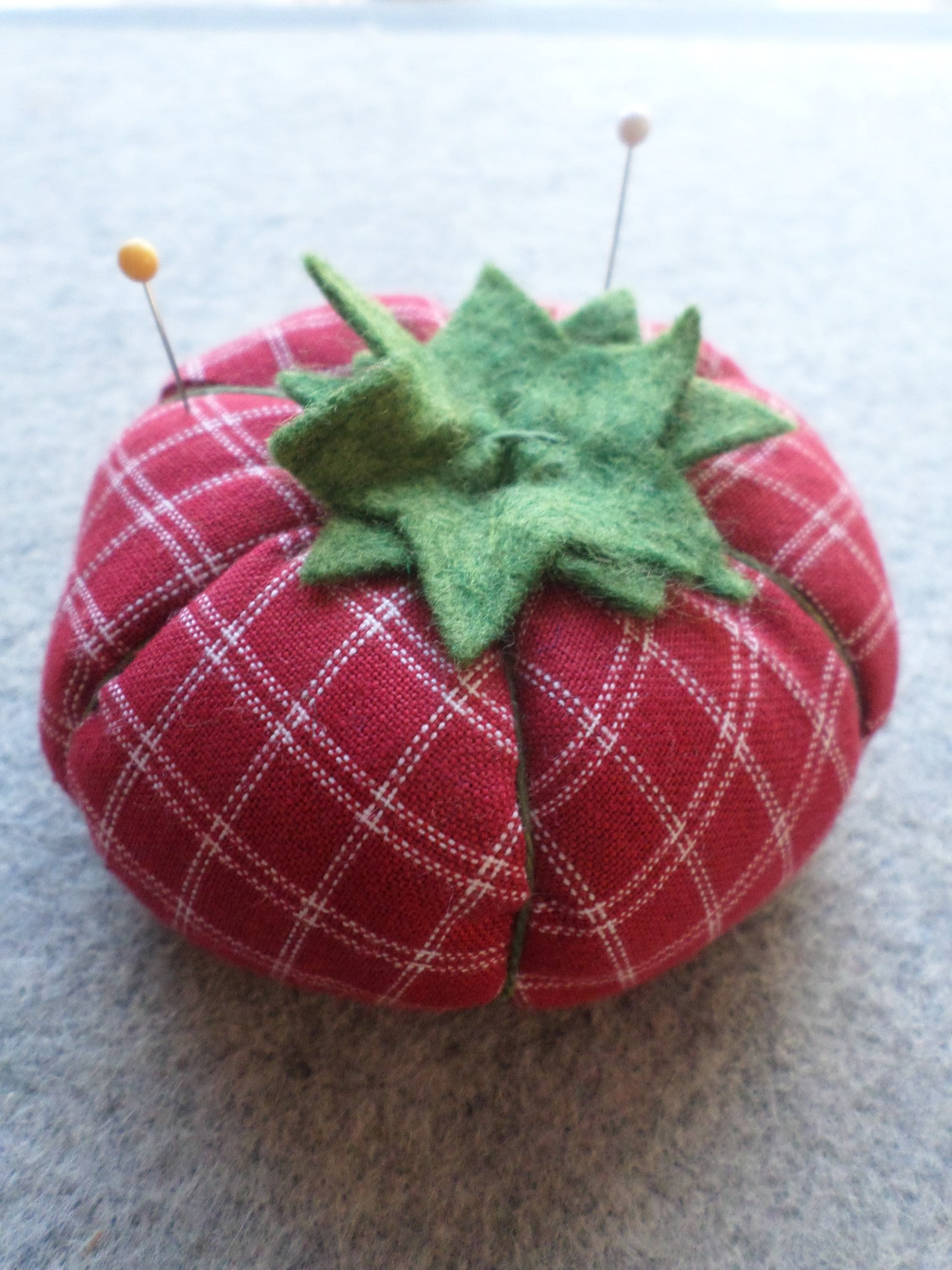Tomato Pincushion in Red & White Homespun Cotton