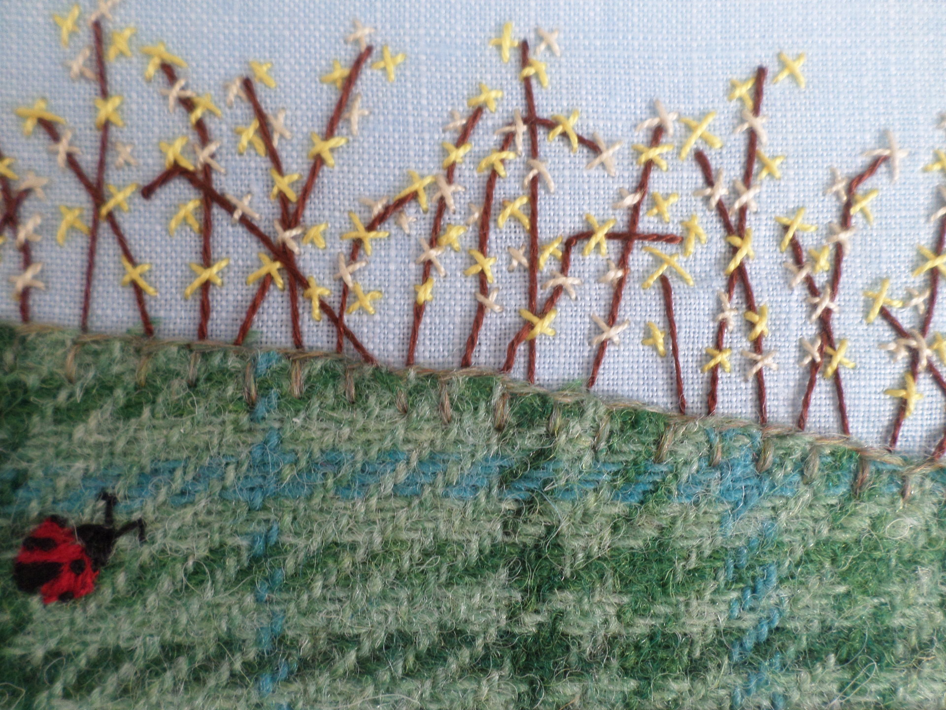 Forsythia Downeast Spring 5" x 7" Hand Embroidered Crewel Wall Art