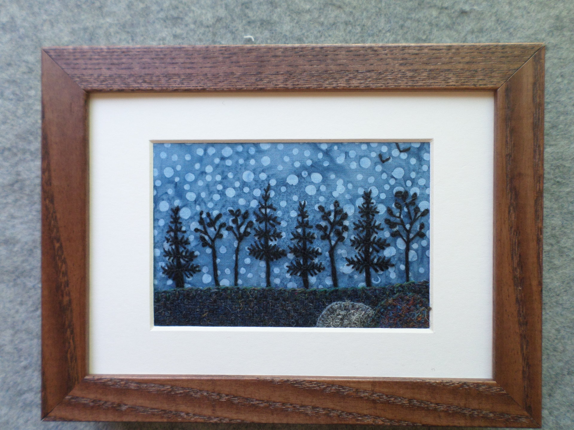 5" x 7" Downeast Night Hand-Embroidered Crewel Wall Art