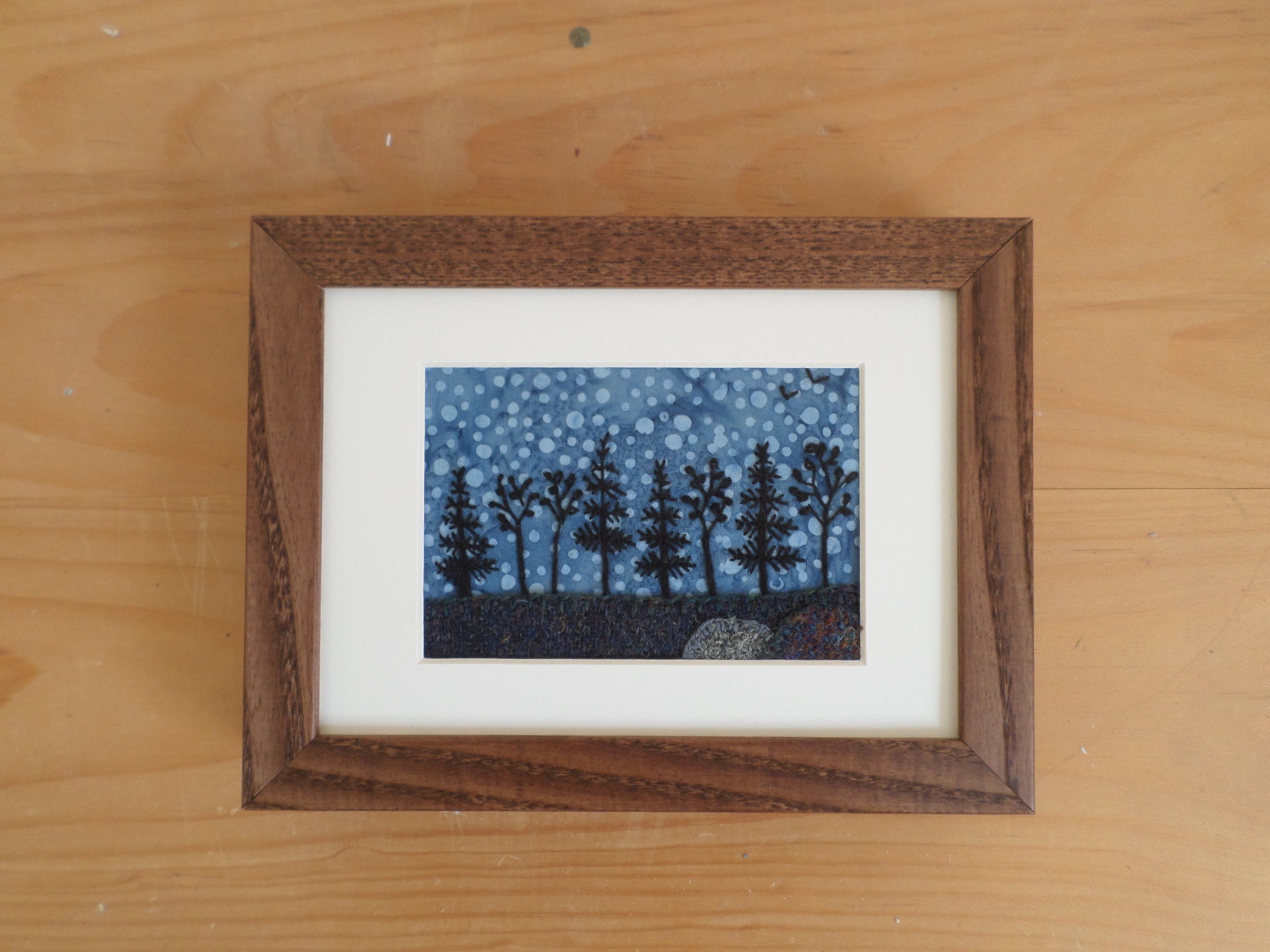 5" x 7" Downeast Night Hand-Embroidered Crewel Wall Art