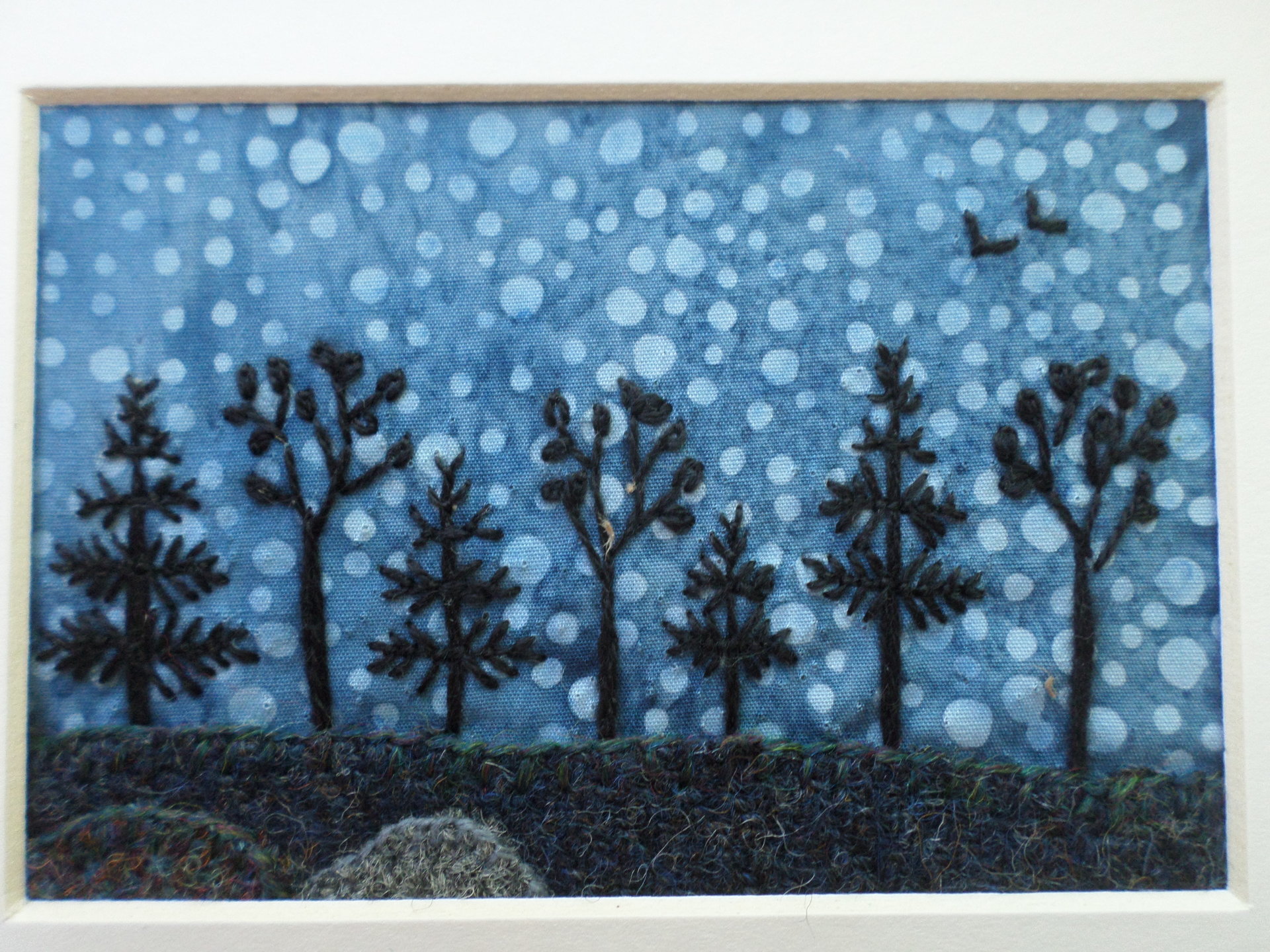5" x 7" Downeast Night Hand-Embroidered Crewel Wall Art