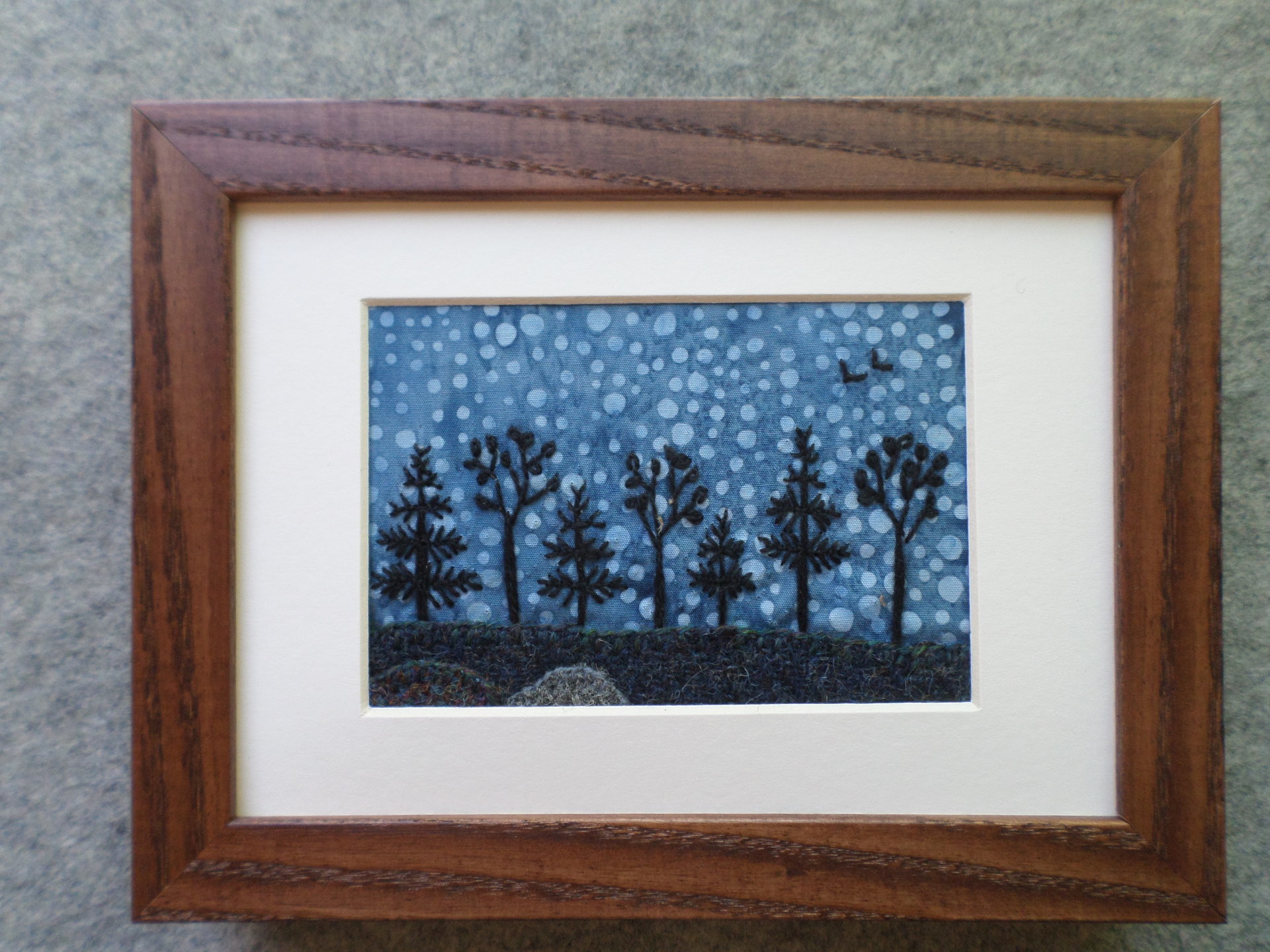 5" x 7" Downeast Night Hand-Embroidered Crewel Wall Art