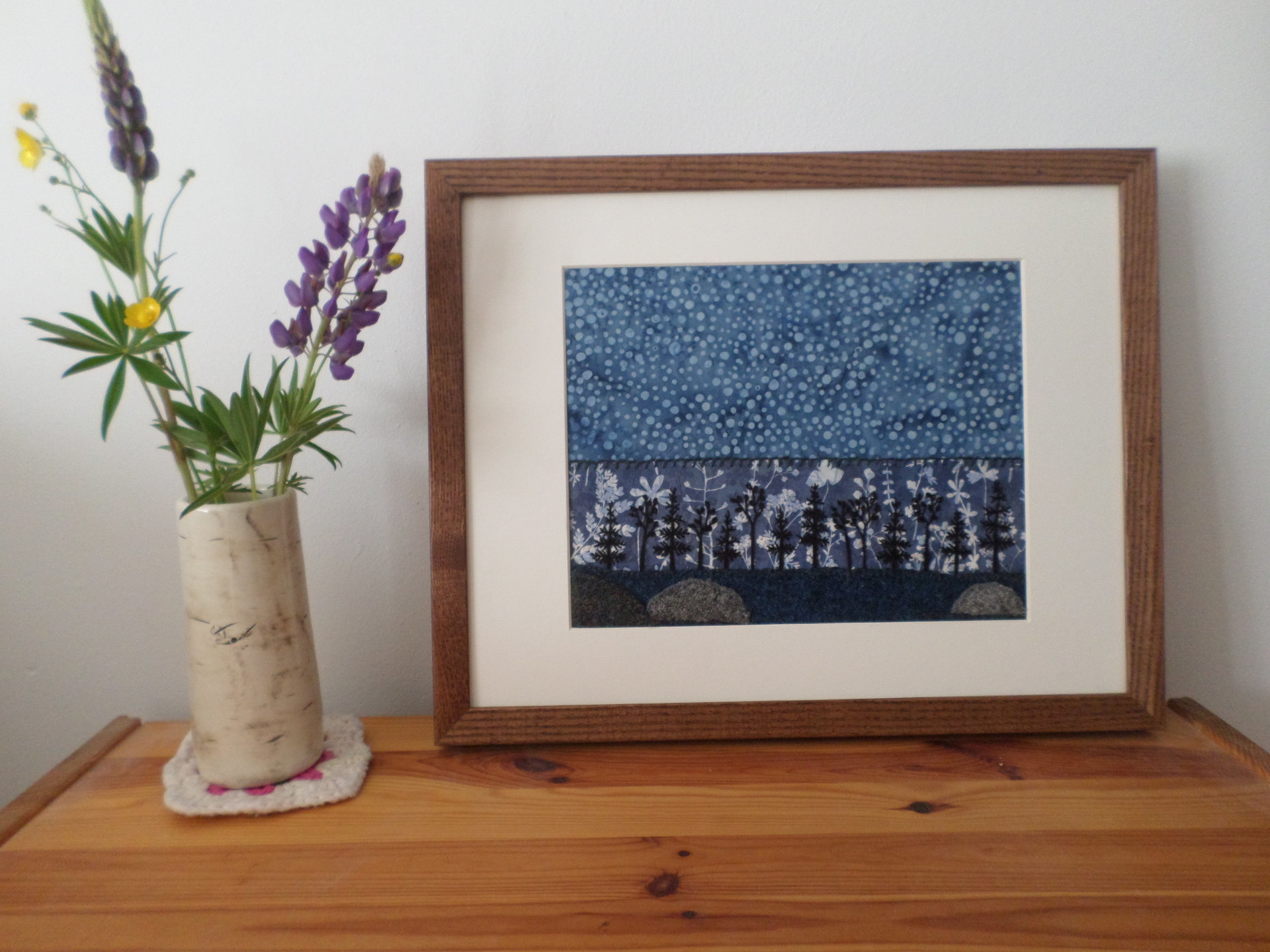 11" x 14" Downeast Night Hand-Embroidered Crewel Wall Art