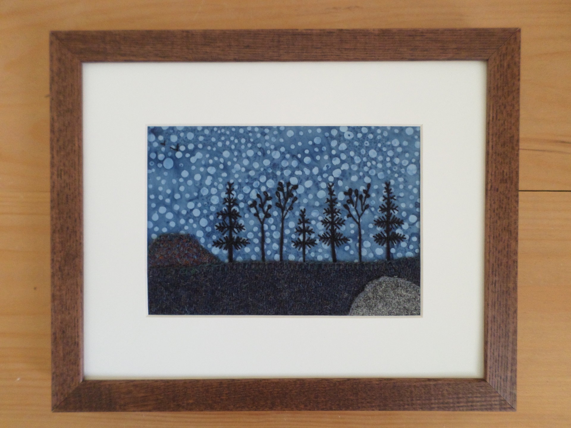 8" x 10" Downeast Night Hand-Embroidered Crewel Wall Art