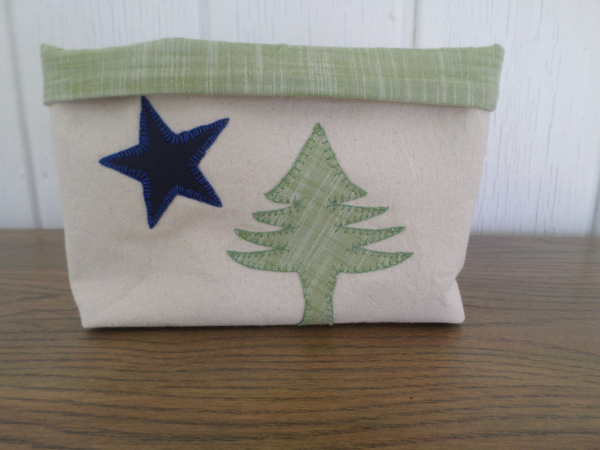 Maine Flag Hand Embroidered Canvas Fabric Basket