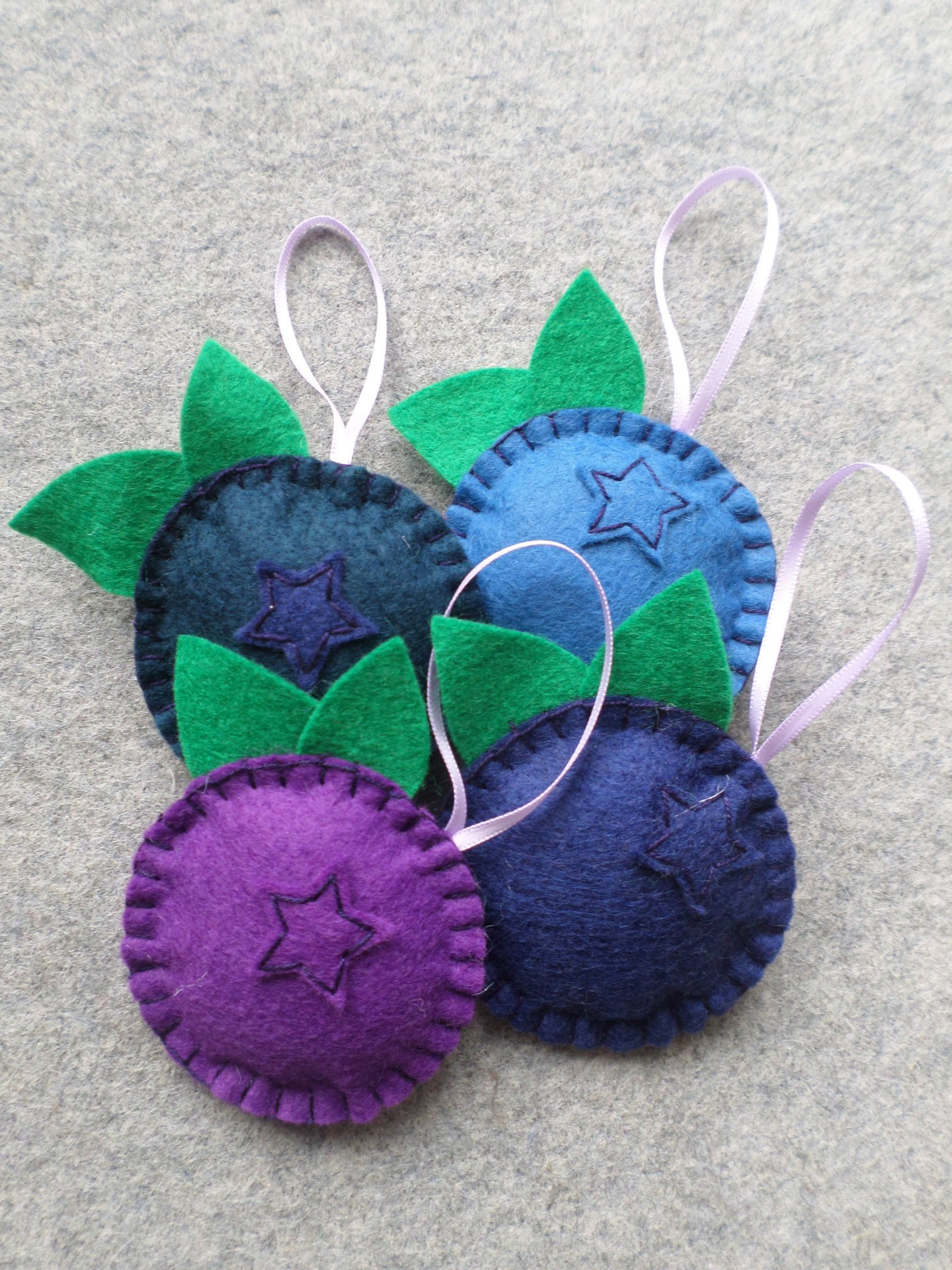Set of 4 Blueberry Felt Ornaments DIY Kit 