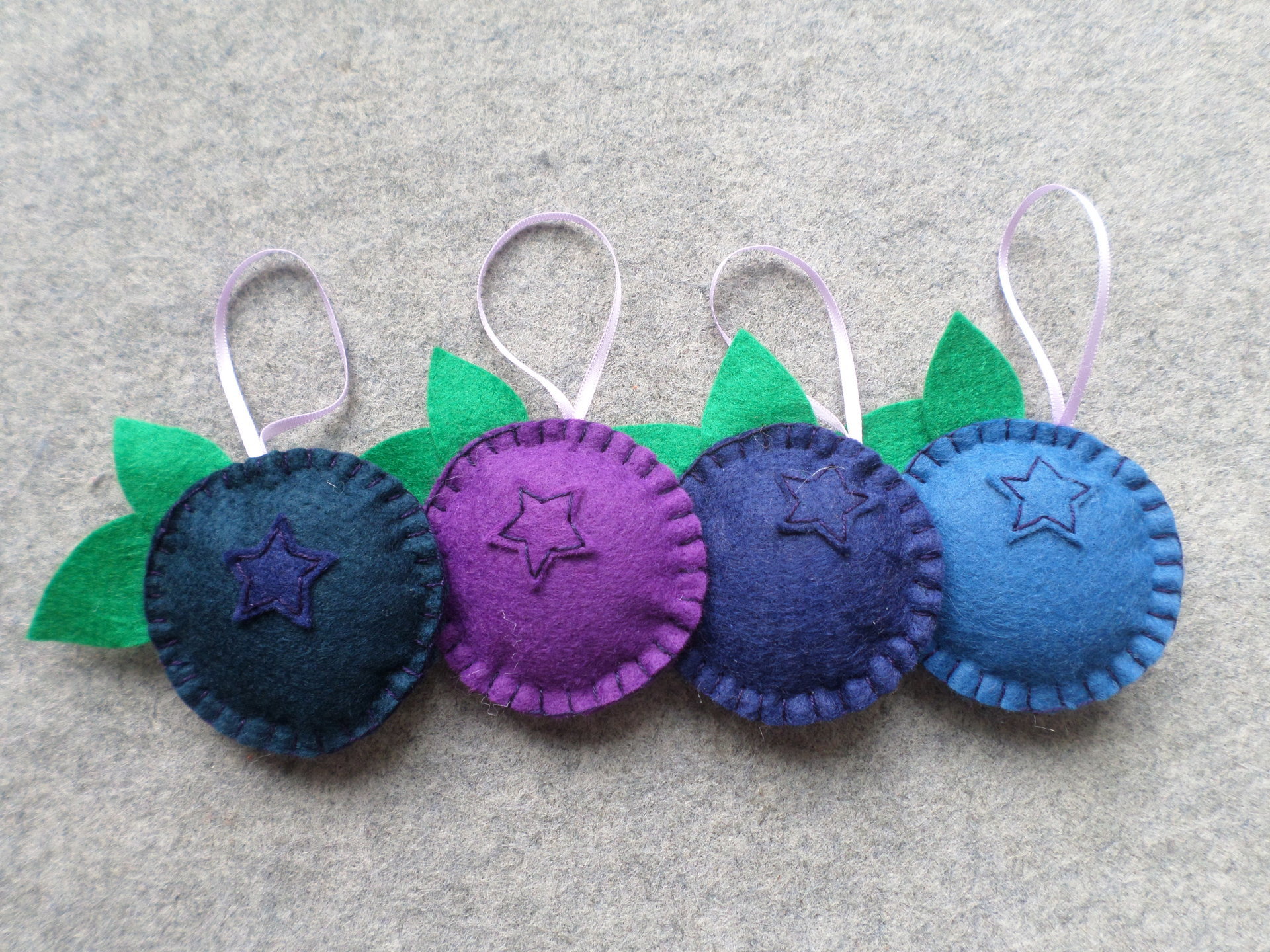 Set of 4 Blueberry Felt Ornaments DIY Kit 