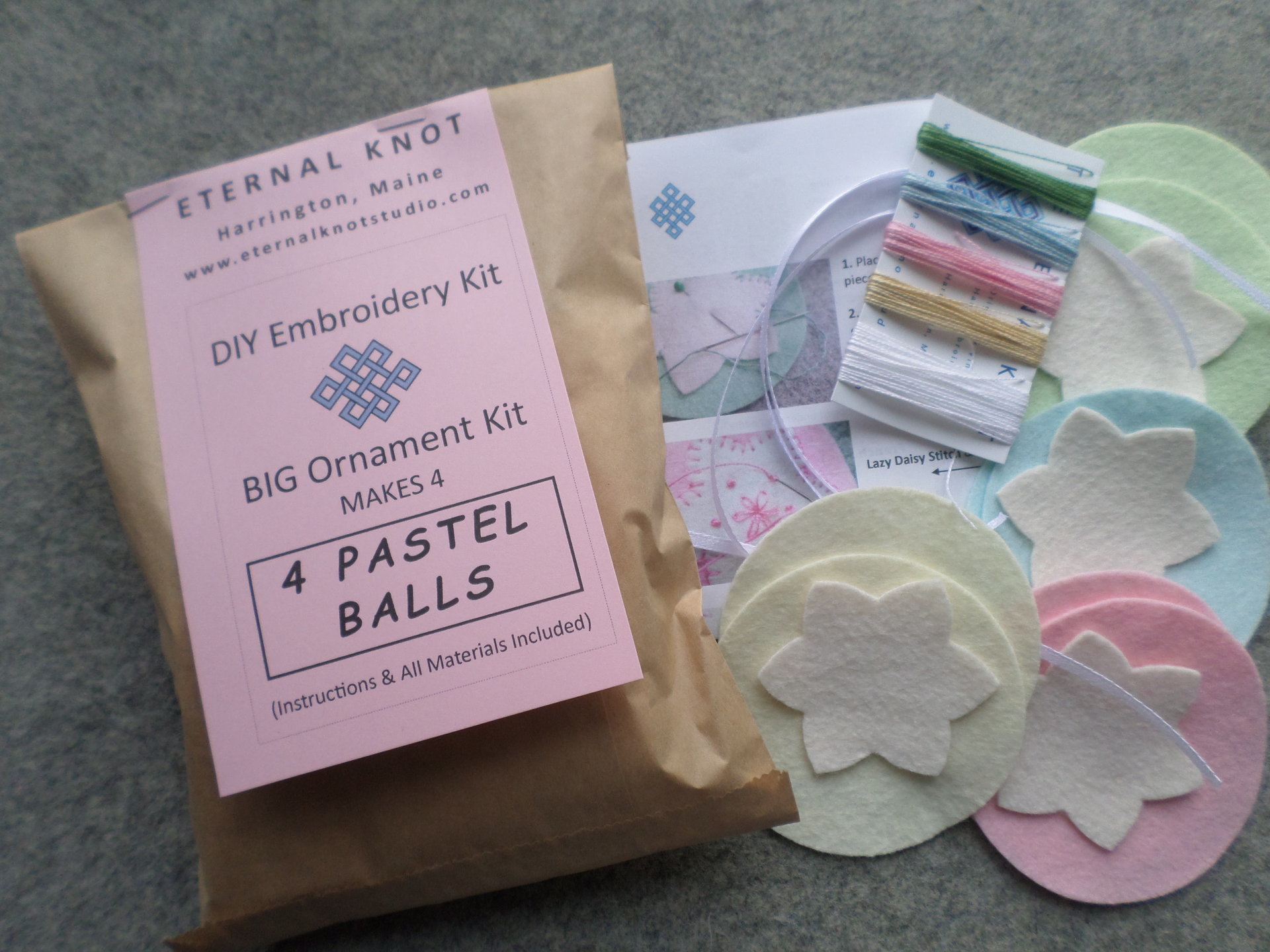 Set of 4 Pastel Holiday Felt Ball Ornaments DIY Kit 