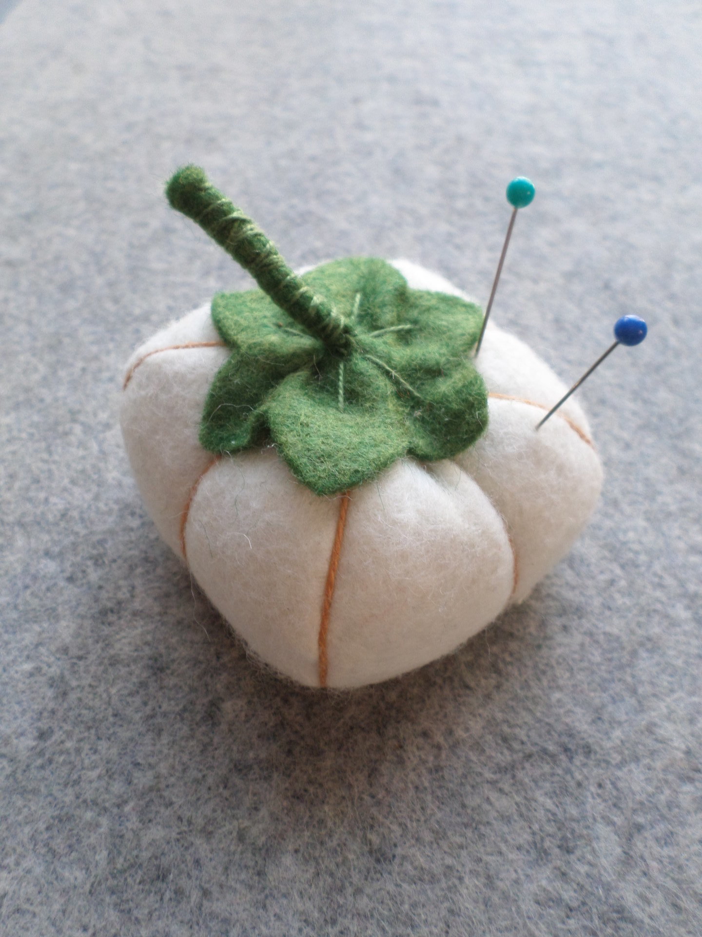 Gourd Felt Pincushion, White Pumpkin 