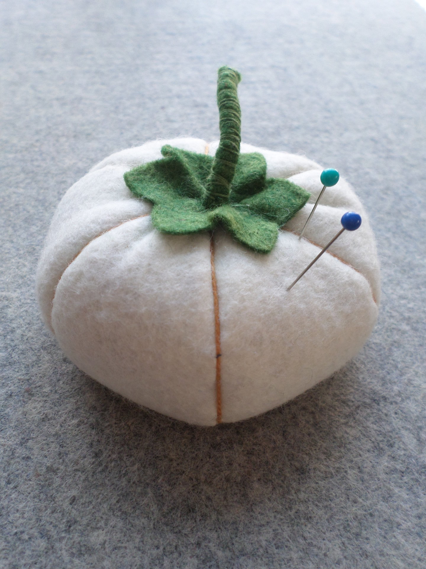 Gourd Felt Pincushion, White Pumpkin 
