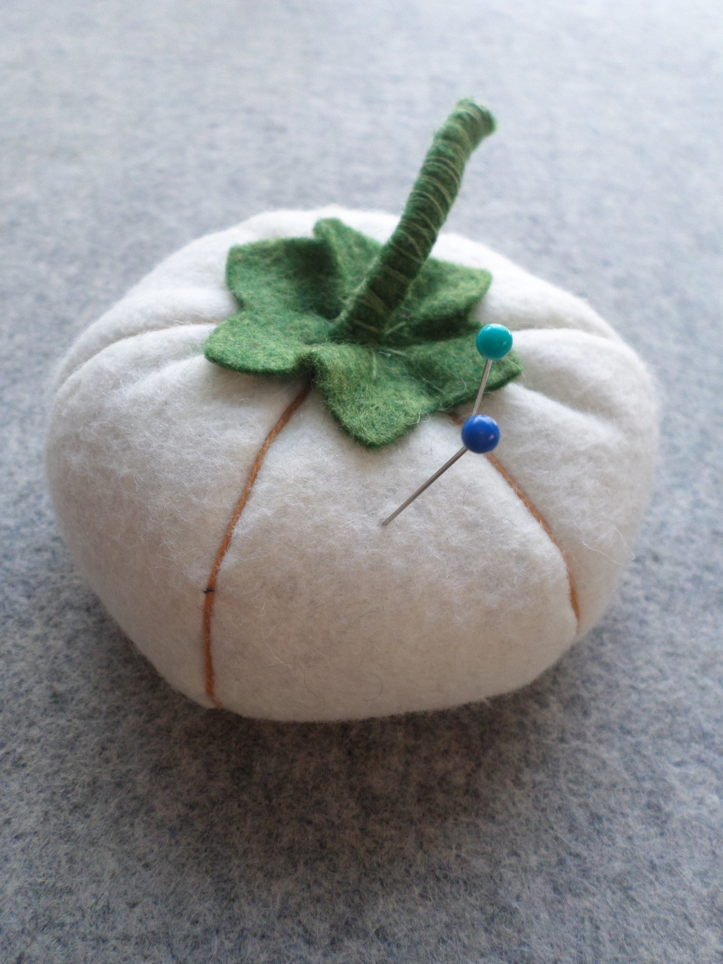 Gourd Felt Pincushion, White Pumpkin 