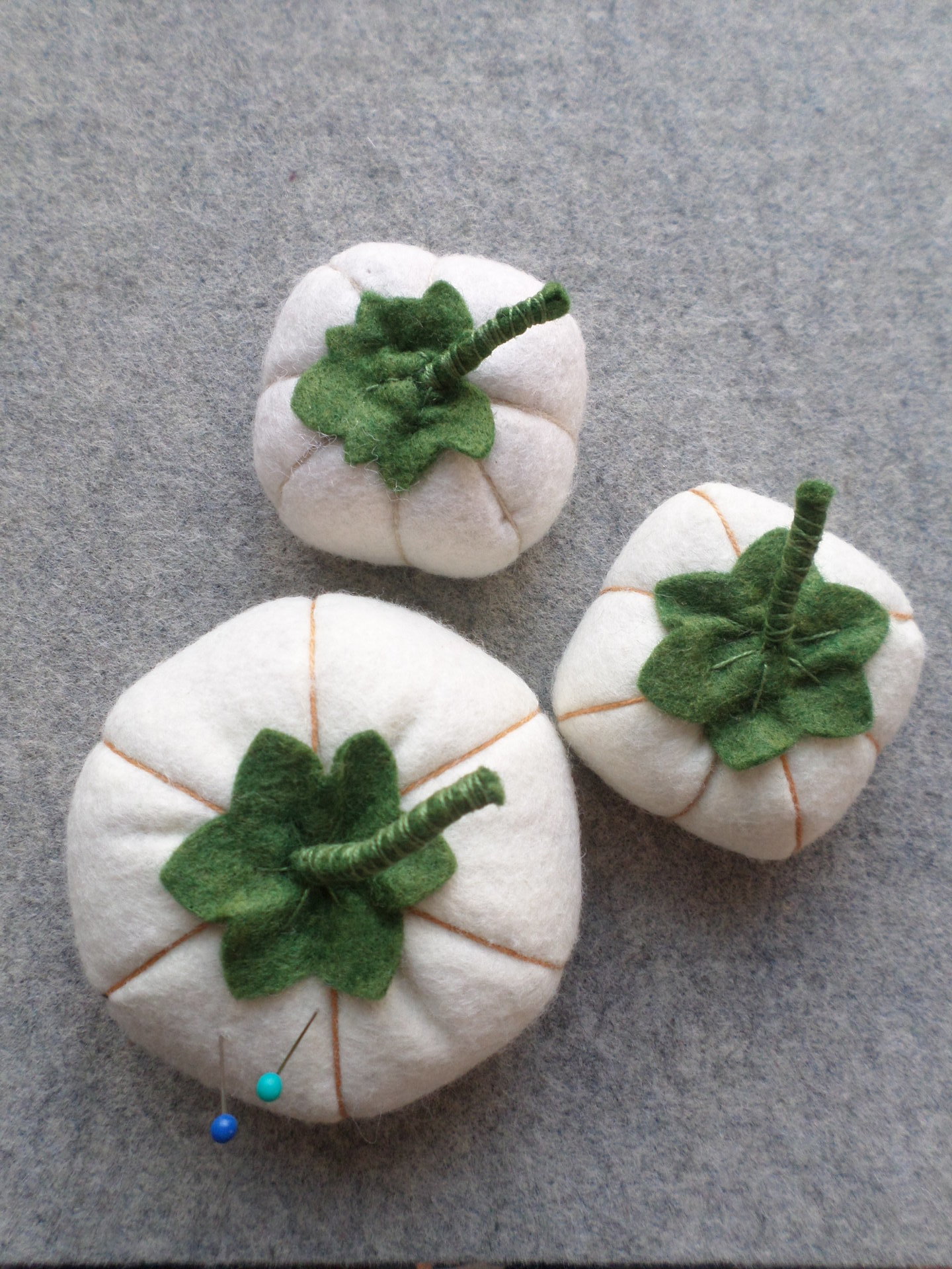 Gourd Felt Pincushion, White Pumpkin 