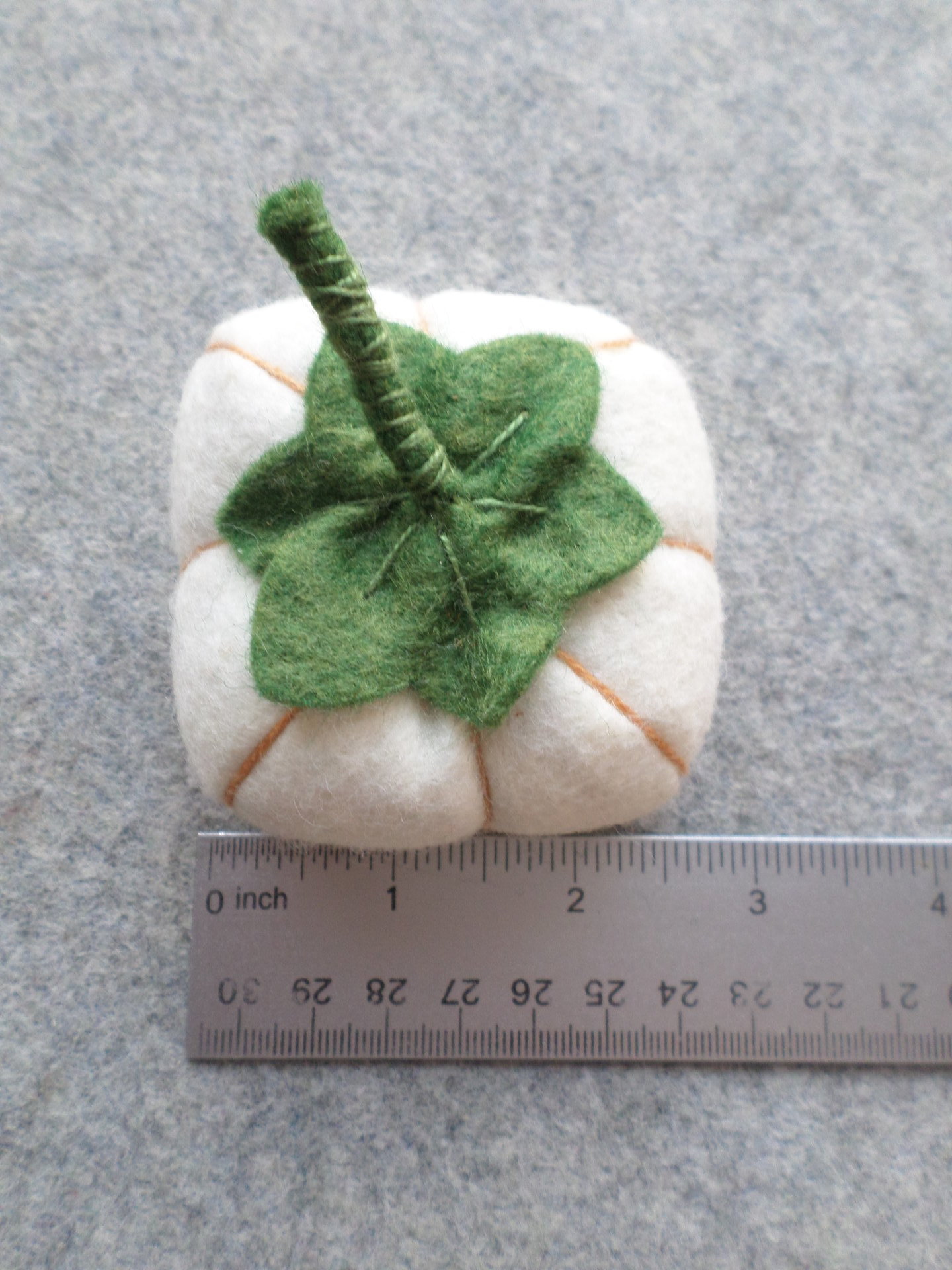 Gourd Felt Pincushion, White Pumpkin 