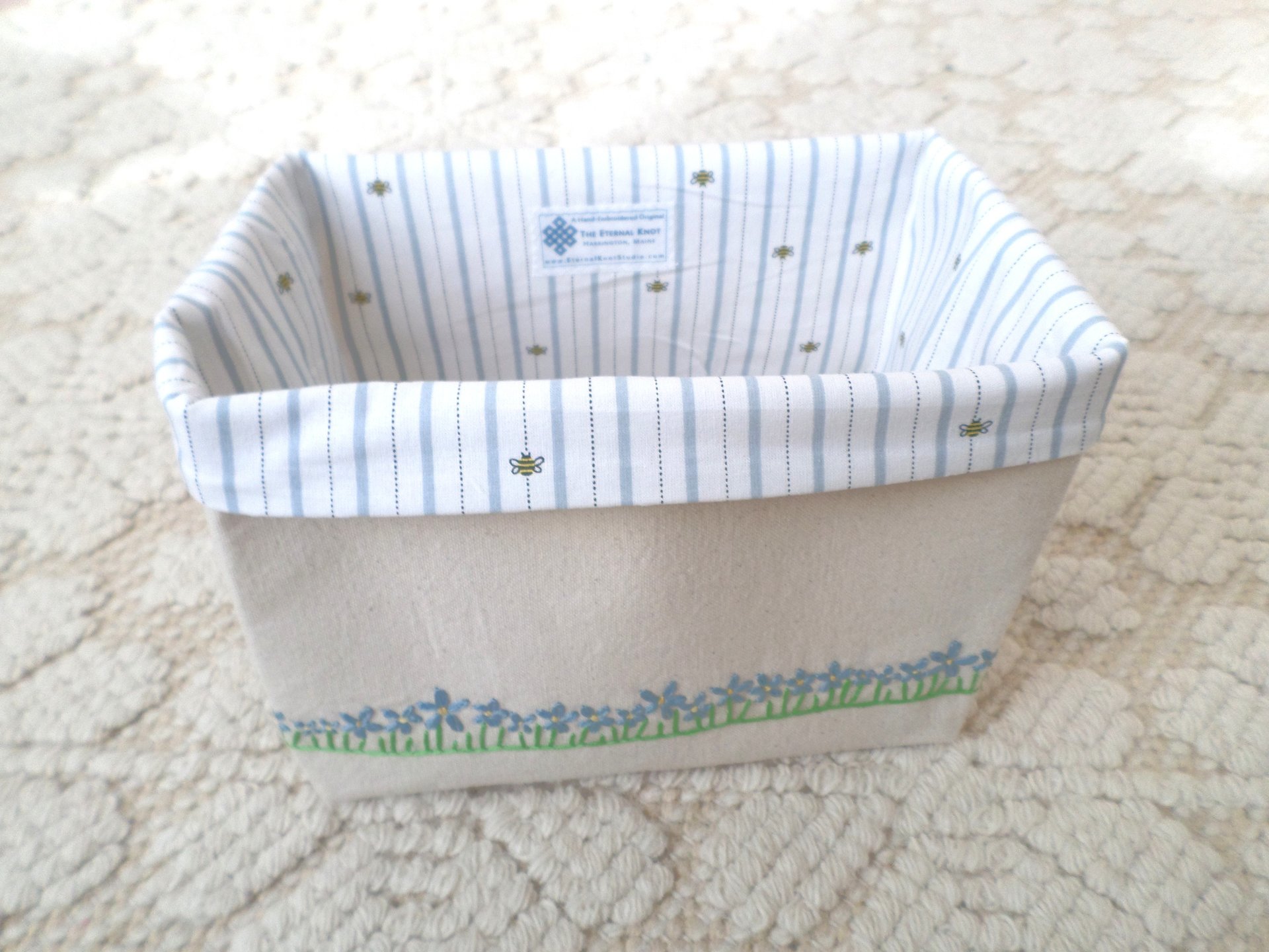 Daisies Hand Embroidered Canvas Fabric Basket